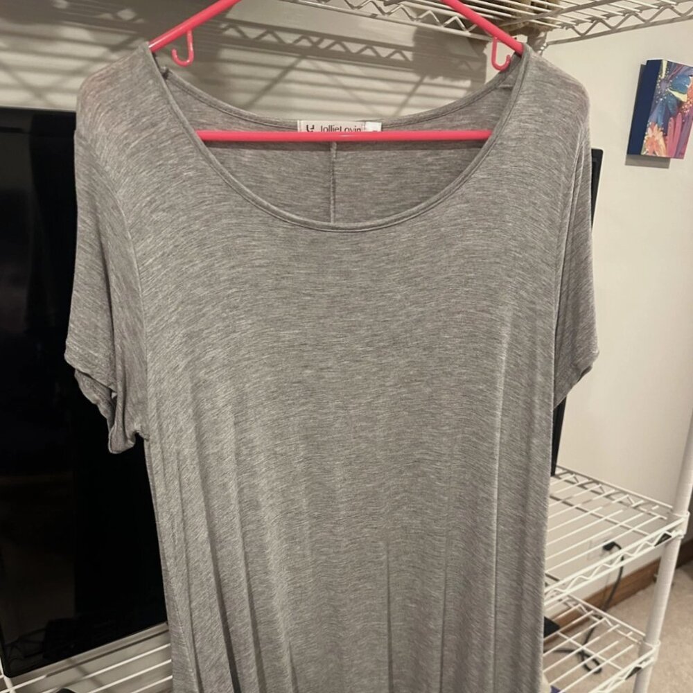 Ladies Jollielovin Short Sleeve Tunic Top- Heather Grey- Large